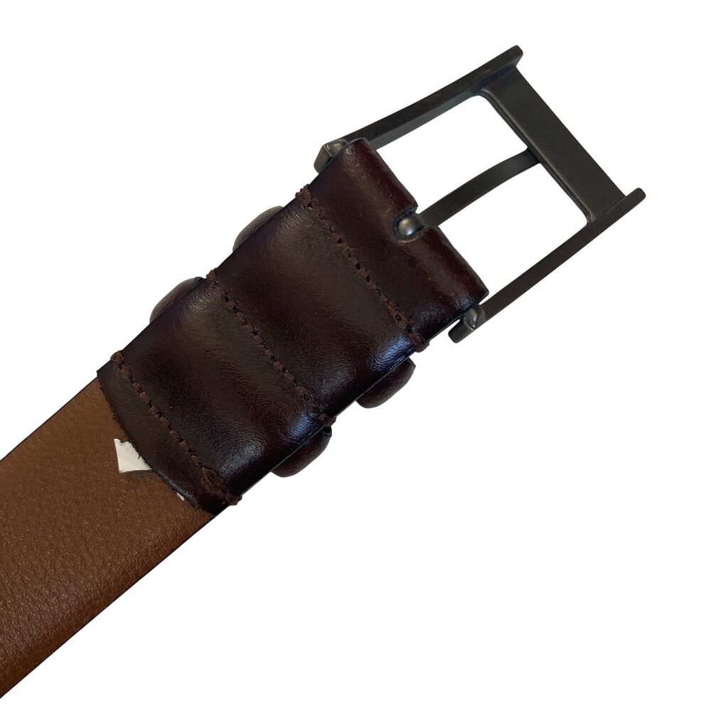 Jos A Bank Brown Leather Dress Belt Mens 34 Brushed Nickel Buckle Made In Italy - Picture 7 of 9